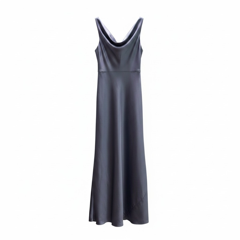 Lovely Bride Maxi Dress Womens 4R Silverstone Blue Satin Cowl Neck LB004‎ Good